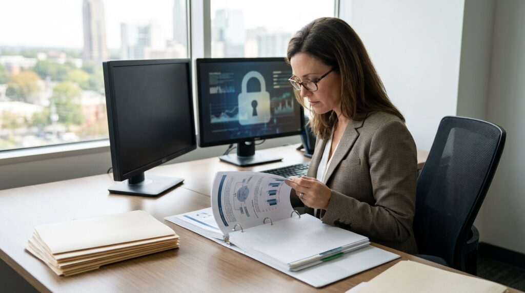 CPA firm partner in Charlotte reviewing her firm's written information security plan